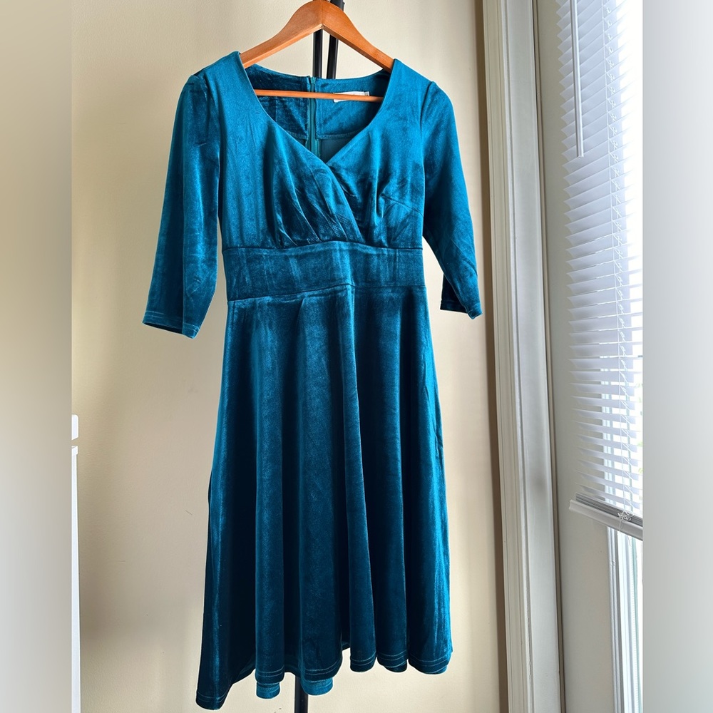 Dark Blue Green / Dark Teal Velvet dress